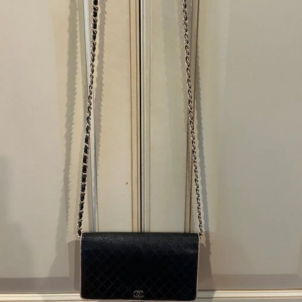 Chanel Vintage Black and Tan Leather Wallet